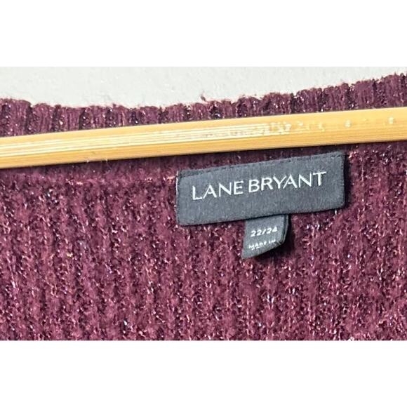Lane Bryant Women Sweater 22 /24 Burgundy Ribbed Pullover Scalloped Hem Metallic - Picture 8 of 8